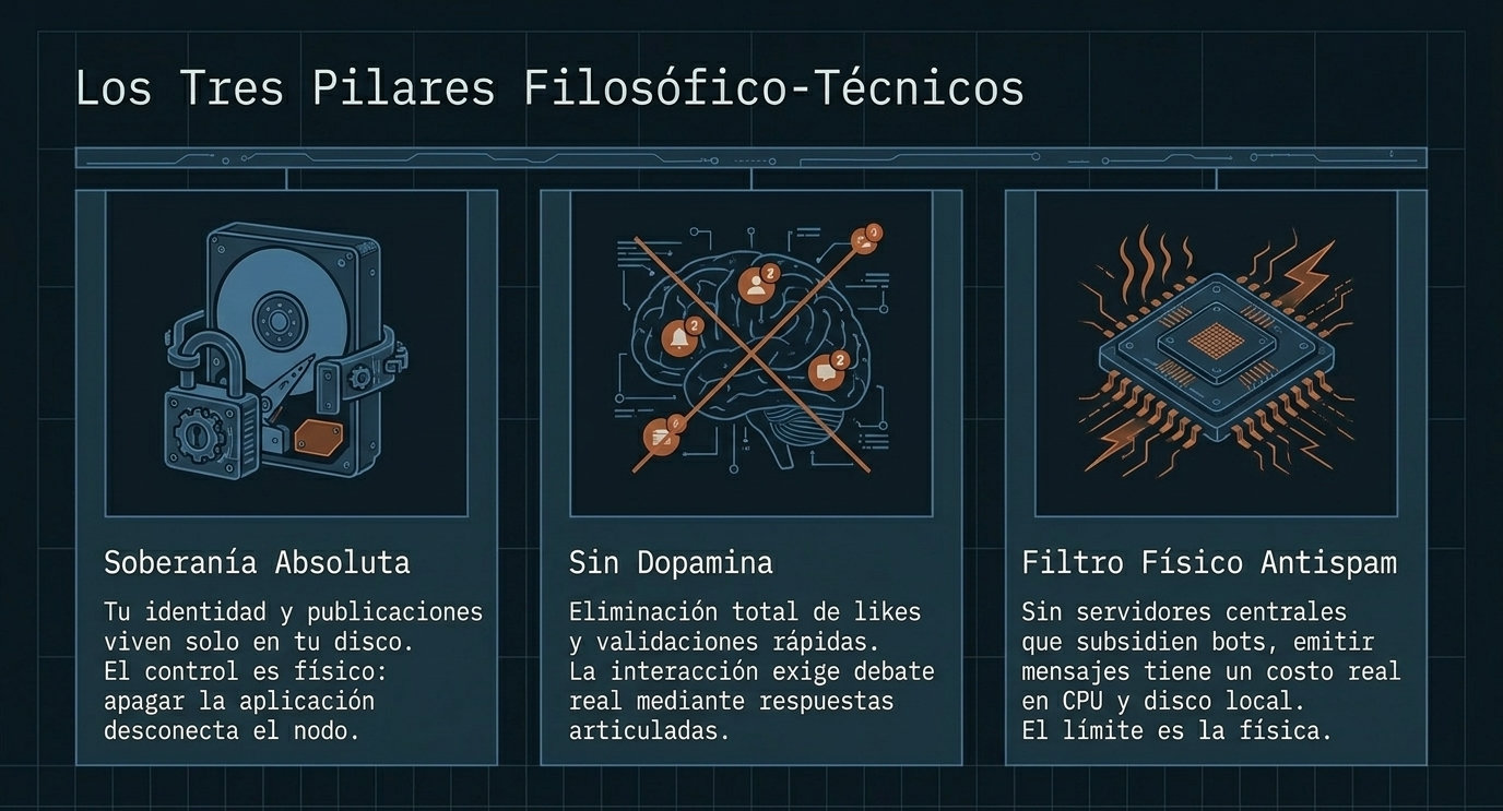 Los Tres Pilares Filosófico-Técnicos de Com Org: Soberanía Absoluta, Sin Dopamina, Filtro Físico Antispam.